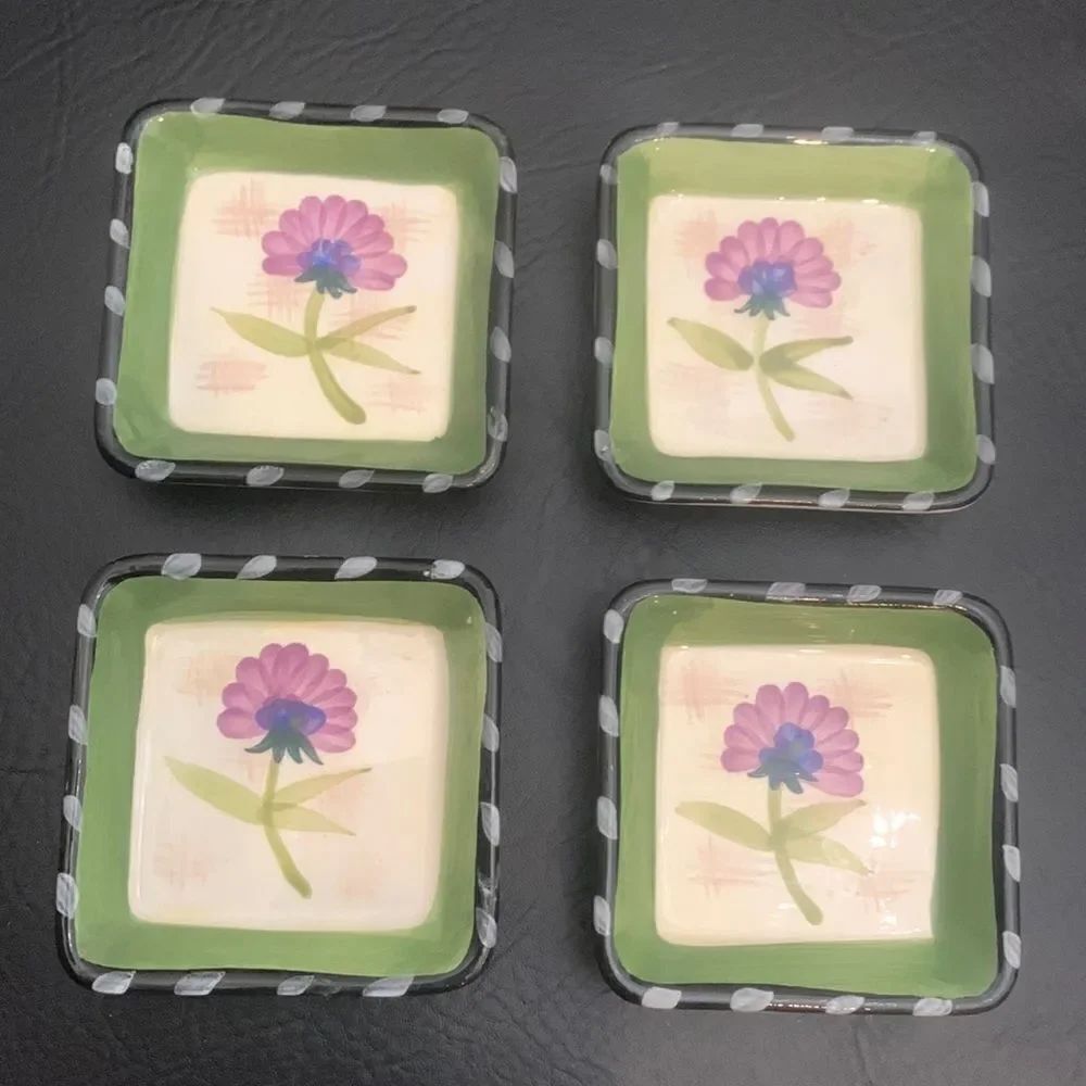 Flower Floral Dishes Set Of 4 Trinket Dessert Appetizer Bedroom Bathroom Serving